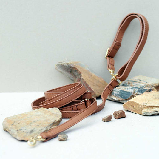 Simply Multifunction Soft Leather Pet Leash - Adjustable Length Hands-free Crossbody Dog Leash