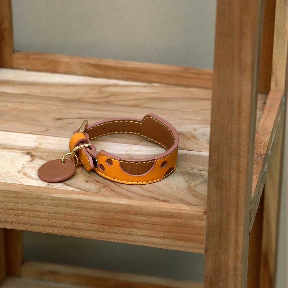Cheese Thin Soft Leather Pet Collar