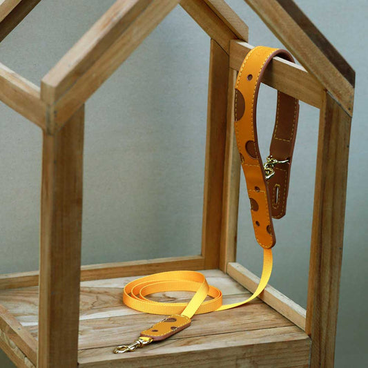 Cheese Lightweight Soft Leather Handle Pet Leash