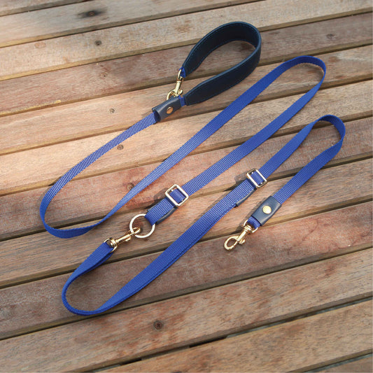 Classic Multifunction Lightweight Soft Leather Handle Pet Leash - Adjustable Length Hands-free Crossbody
