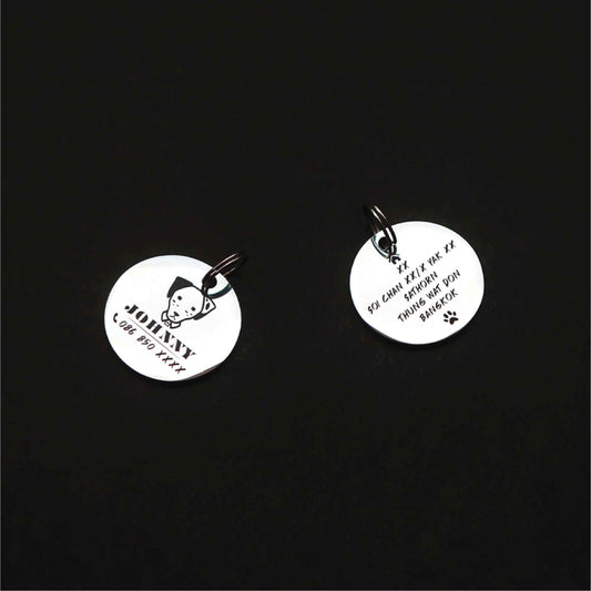 Pet ID tag silver stainless steel (THICK) Personalized engraved