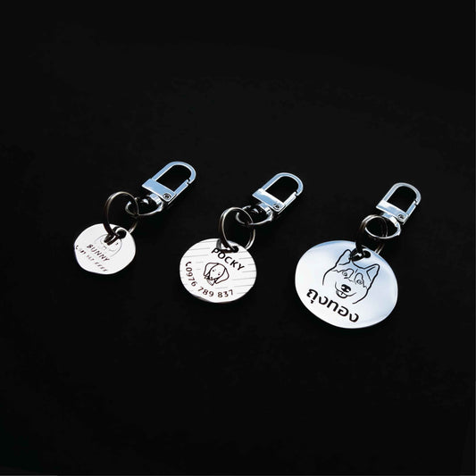 Pet ID tag silver stainless steel (THICK) easy hook Personalized engraved