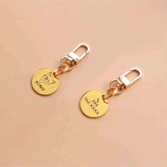 Pet ID tag gold stainless steel (THICK) easy hook Personalized engraved