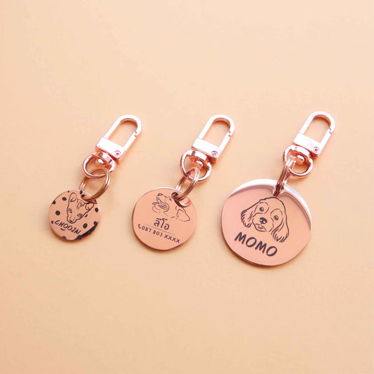 Pet ID tag rose gold stainless steel (THICK) easy hook Personalized engraved