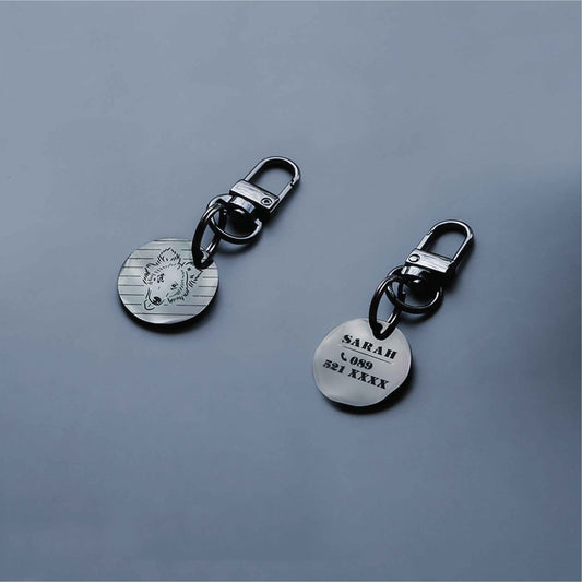 Pet ID tag black stainless steel (THICK) easy hook Personalized engraved