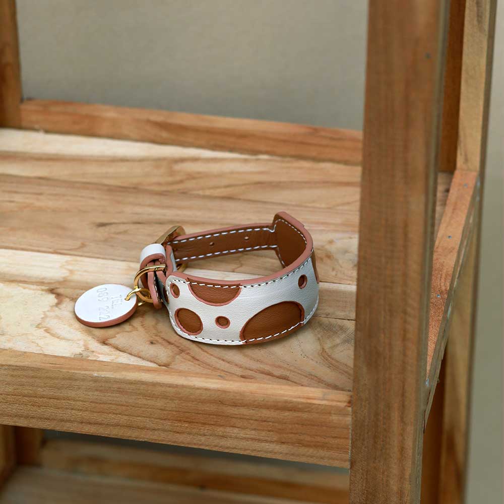 Cheese Wide Padded Soft Leather Dog Collar