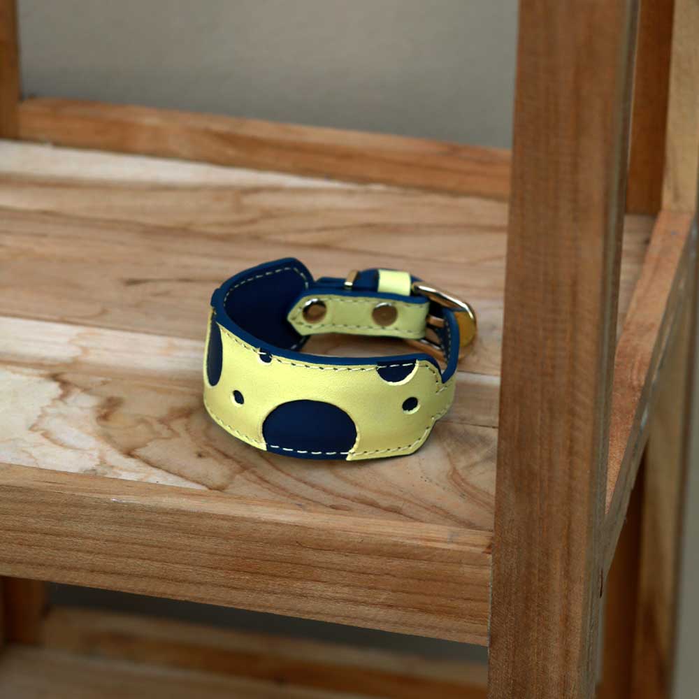 Cheese Wide Padded Soft Leather Dog Collar