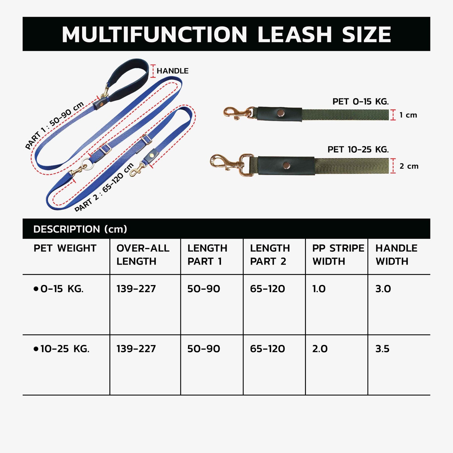 Classic Multifunction Lightweight Soft Leather Handle Pet Leash - Adjustable Length Hands-free Crossbody