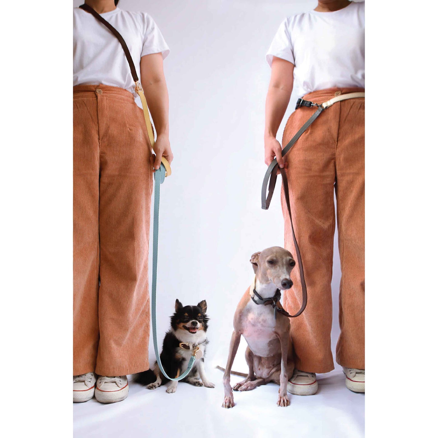 Musée Simply Multifunction Soft Leather Pet Leash - Adjustable Length Hands-free Crossbody Dog Leash