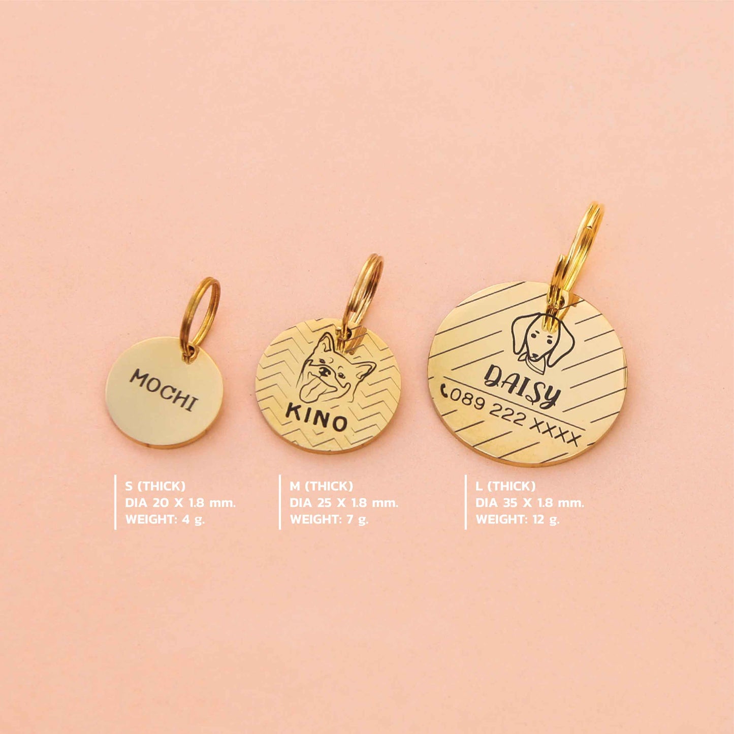 Pet ID tag gold stainless steel (THICK) Personalized engraved