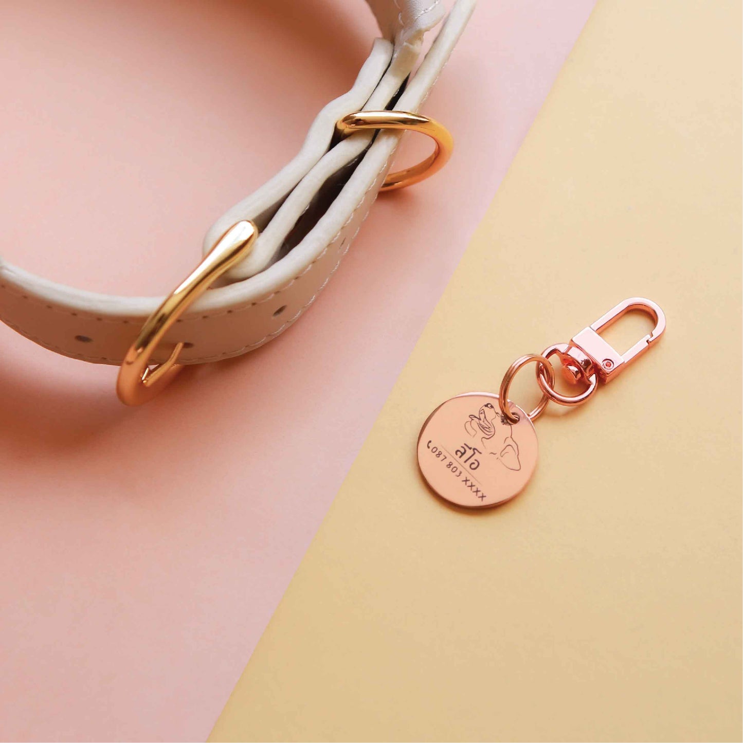 Pet ID tag rose gold stainless steel (THICK) easy hook Personalized engraved