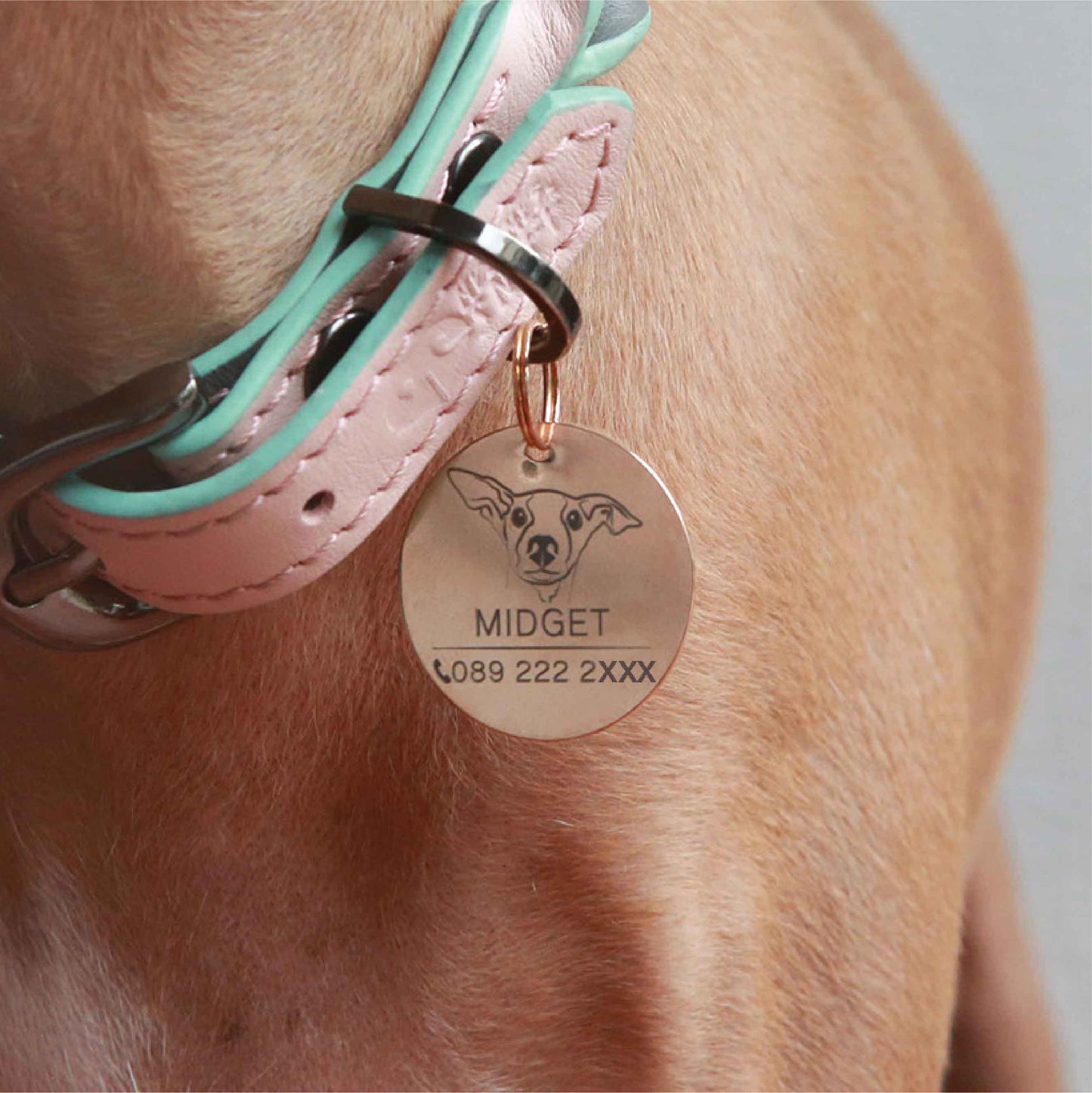 Pet ID tag rose gold stainless steel (THIN) Personalized engraved