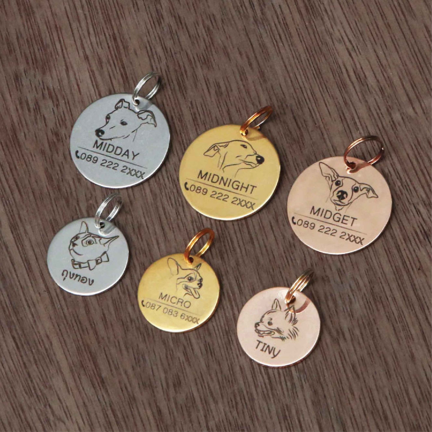 Pet ID tag gold stainless steel (THIN) Personalized engraved